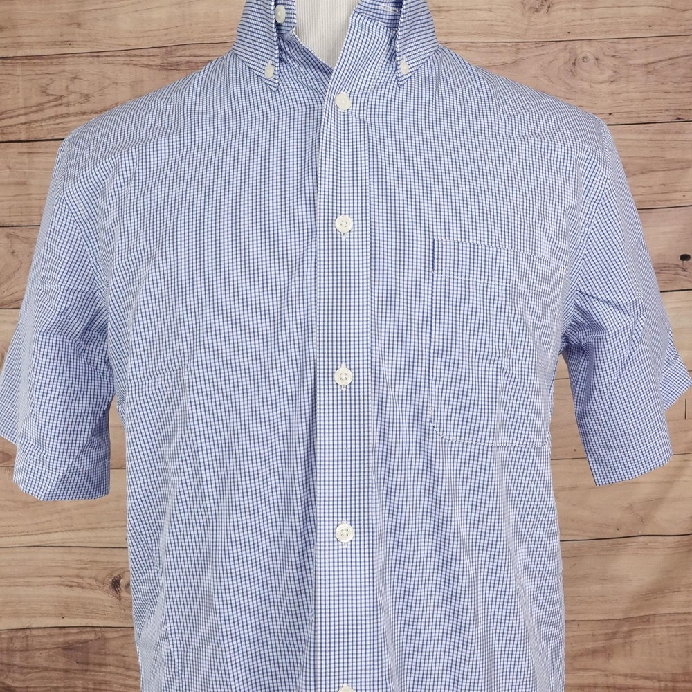 Croft & Barrow Shirt Mens M Blue Check Short Sleeve Button-Up Easy Care Classic